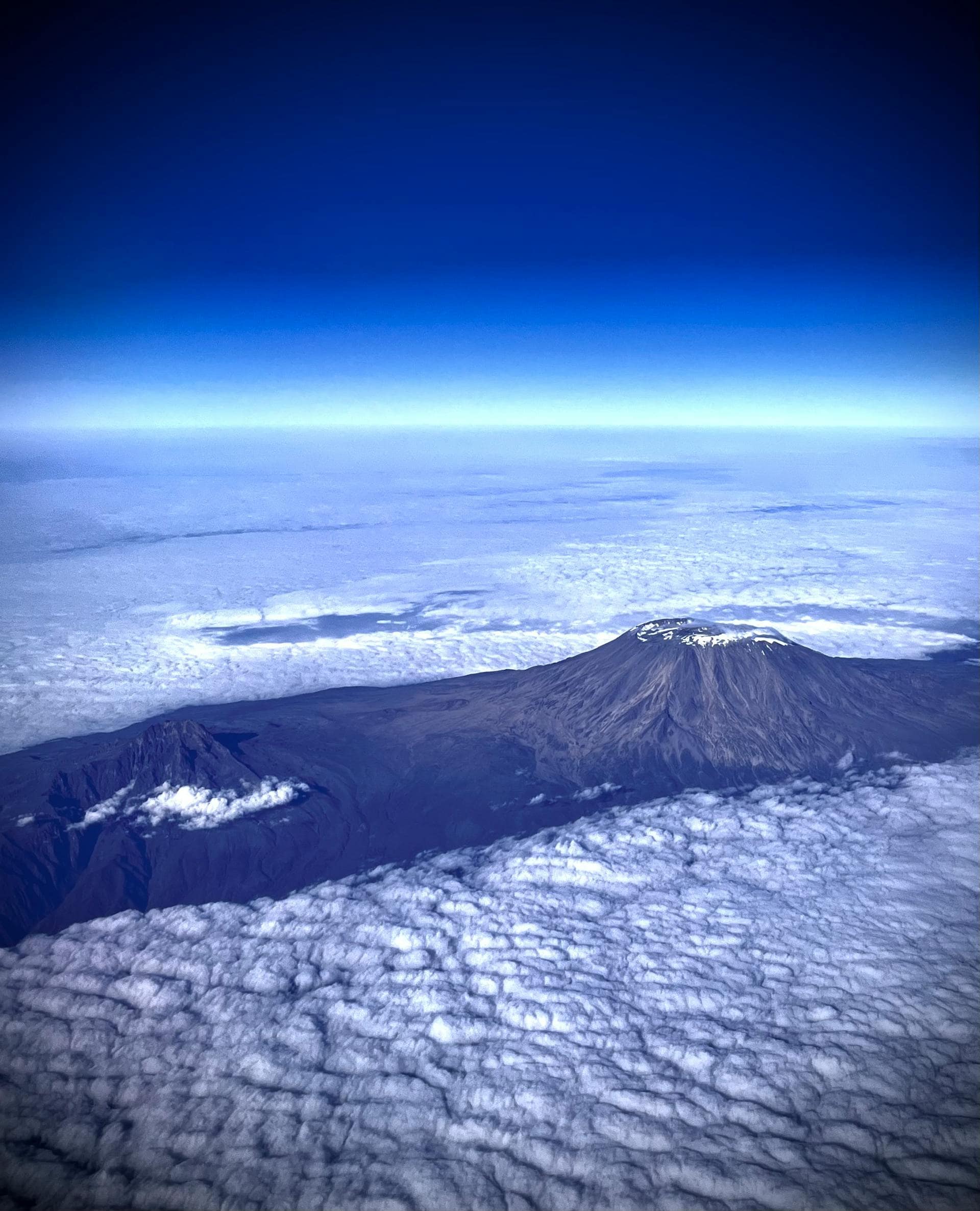 Aerial view of the snow-capped Mount Kilimanjaro
